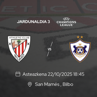 San Mames lehoiez beteko da Champions League-eko 3. Jardunaldian