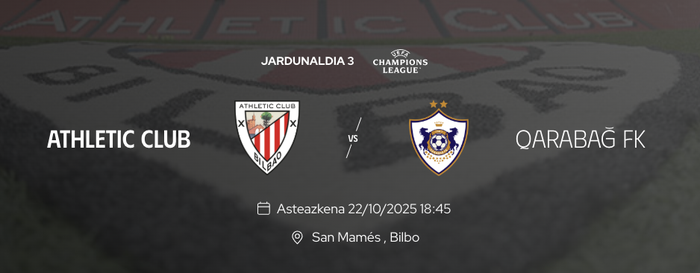 San Mames lehoiez beteko da Champions League-eko 3. Jardunaldian
