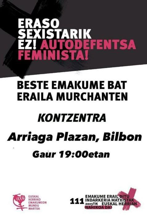 Murchanten izandako hilketa matxista salatzeko kontzentrazioa egingo dute Bilbon gaur