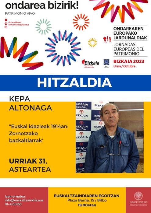 Hitzaldia: Kepa Altonaga "Euskal idazleak 1914an: Zornotzako bazkaltiarrak"