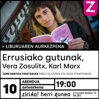 "Errusiako gutunak" liburuaren aurkezpena Zirika! Herri Gunean