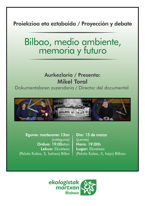Proiekzioa eta eztabaida: Bilbao, medio ambiente, memoria y futuro hitzaldia Ekoetxean