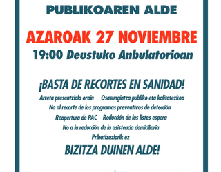 Osasungintzako murrizketak salatzeko kontzentrazioa Deustuko anbulatorioan