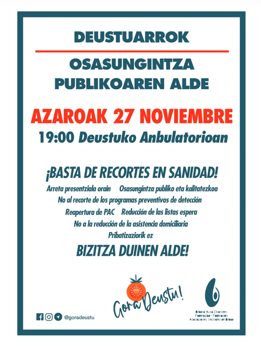 Osasungintzako murrizketak salatzeko kontzentrazioa Deustuko anbulatorioan