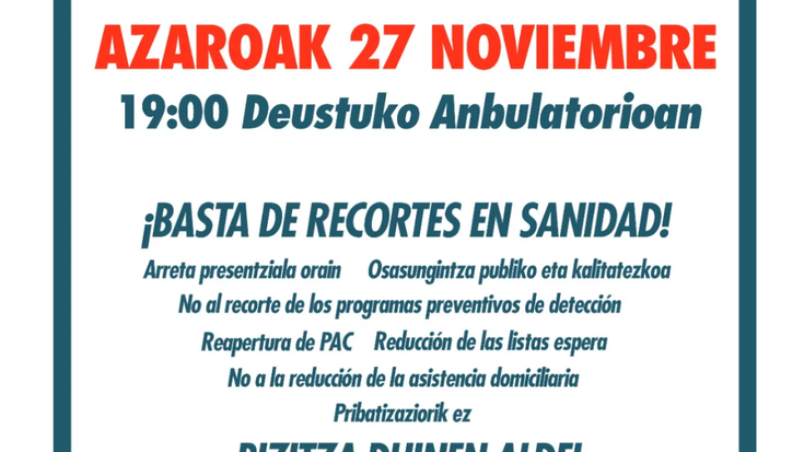 Osasungintzako murrizketak salatzeko kontzentrazioa Deustuko anbulatorioan