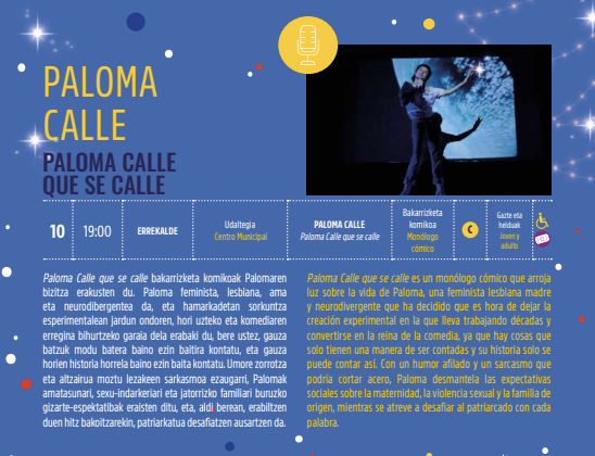 Kultur Gabonak 2025: PALOMA CALLE Errekalde Udaltegian