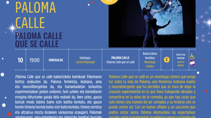Kultur Gabonak 2025: PALOMA CALLE Errekalde Udaltegian