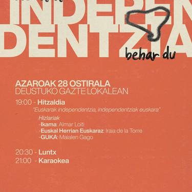 Hitzaldia Deustuko gazte Lokalean: Euskarak independentzia, indepentziak euskara
