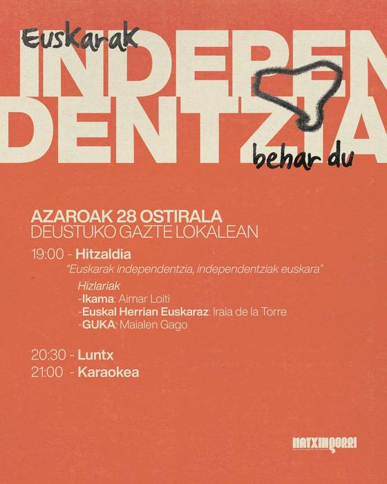 Hitzaldia Deustuko gazte Lokalean: Euskarak independentzia, indepentziak euskara