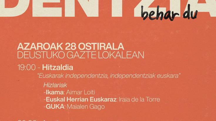 Hitzaldia Deustuko gazte Lokalean: Euskarak independentzia, indepentziak euskara