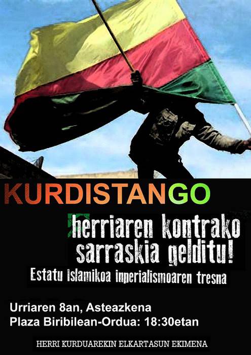 Kurdistan eta Rojavari babesa agertzeko elkarretaratzea deitu dute 