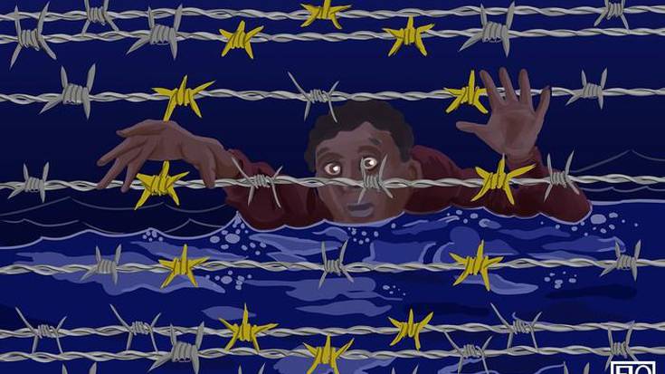 'Refugees' lives matter' Ibon Elorrietaren ilustrazioa