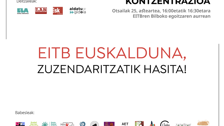 EITBn oinarrizko hizkuntza eskubideak bermatzearen aldeko elkarretaratzea deitu dute otsailaren 25ean