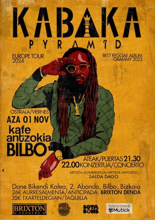 Kabaka Pyramid reggae musikaria Kafe Antzokian egongo da