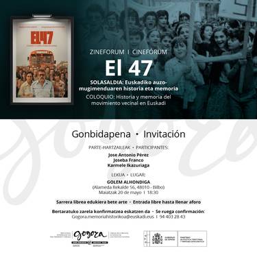 Zineforum (El 47) eta solasaldia: Euskadiko auzo-mugimenduaren historia eta memoria Golem Alondigan