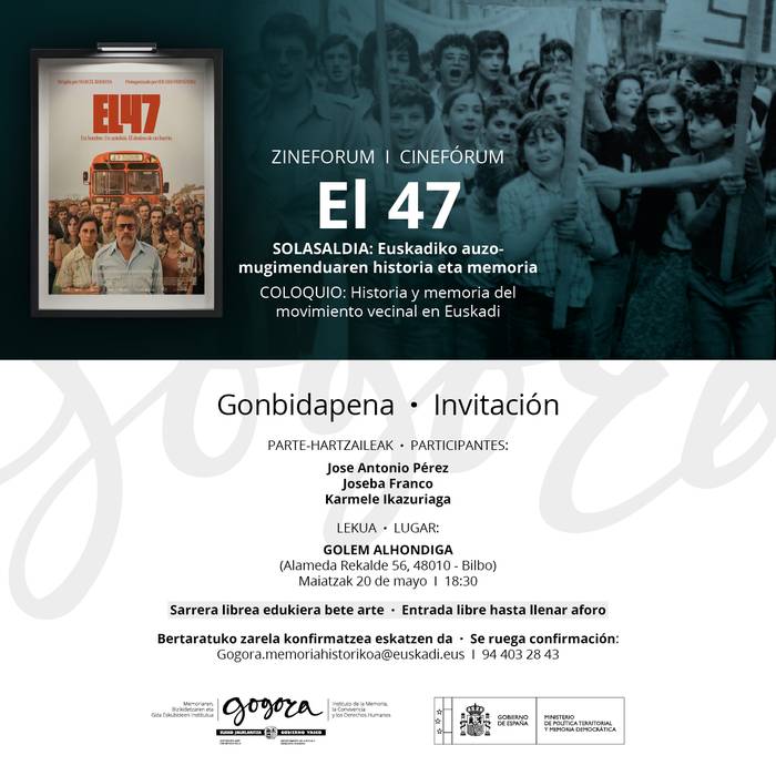 Zineforum (El 47) eta solasaldia: Euskadiko auzo-mugimenduaren historia eta memoria Golem Alondigan