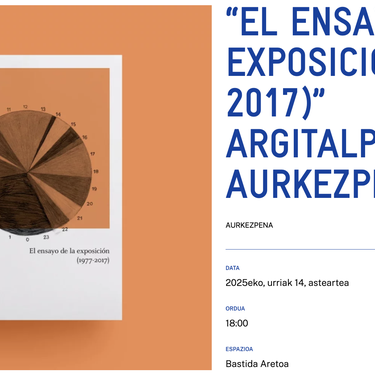 “EL ENSAYO DE LA EXPOSICIÓN (1977-2017)” ARGITALPENAREN AURKEZPENA Alondigako Bastida Aretoan
