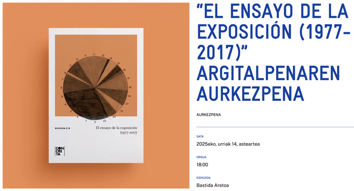 “EL ENSAYO DE LA EXPOSICIÓN (1977-2017)” ARGITALPENAREN AURKEZPENA Alondigako Bastida Aretoan