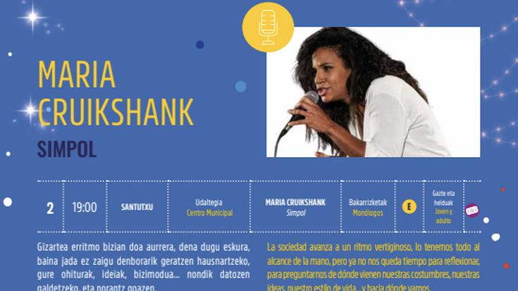Kultur Gabonak 2025: MARIA CRUIKSHANK SANTUTXU Udaltegian
