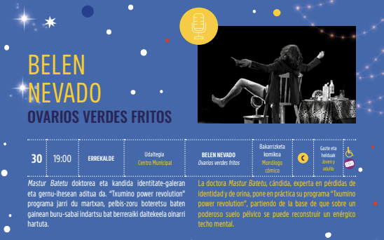 Kultur Gabonak 2025: BELEN NEVADO bakarrizketa komikoa Errekalde Udaltegian