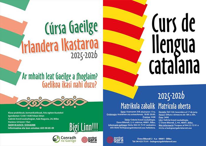 Katalana eta irlandera ezagutzeko ikastaroak Bilbon azarotik aurrera