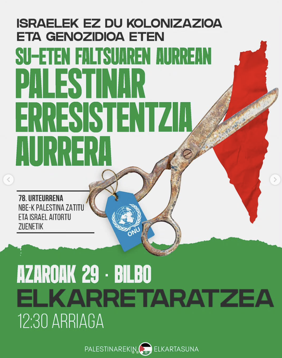 Palestinarekin Elkartasuna plataformaren elkarretaratzea Arriagan