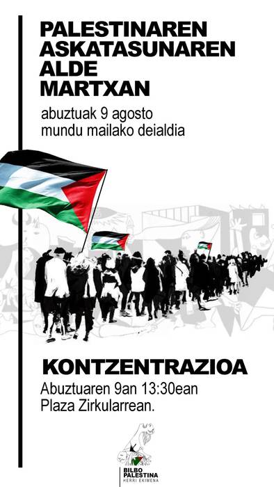 Palestinaren askatasunaren alde mobilizatzeko deia egin du Bilbo-Palestina herri ekimenak