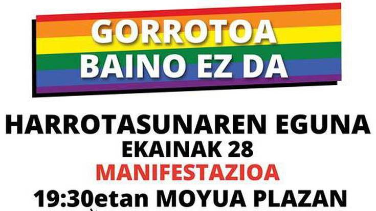 LGTBfobiaren kontra borrokatzeko ekainaren 28an manifestazioa antolatu dute