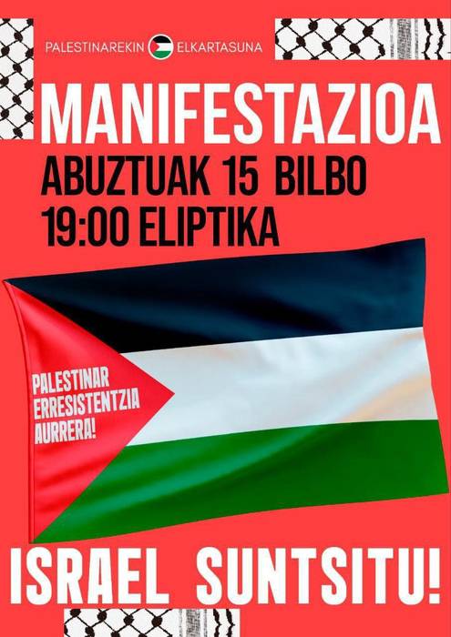 Palestinarekin Elkartasuna plataformak gosearen planifikazioa salatu eta mobilizaziorako deia egin du