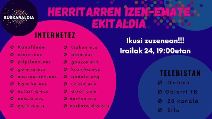 19:00etatik aurrera Uriolan herritarren izen emate irekiera eskainiko dugu Bergaratik zuzenean