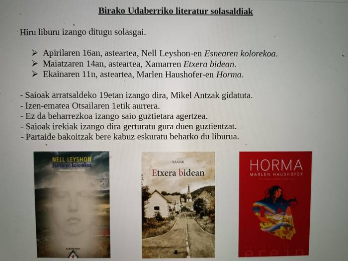Bira: Udaberriko literatur solasaldiak