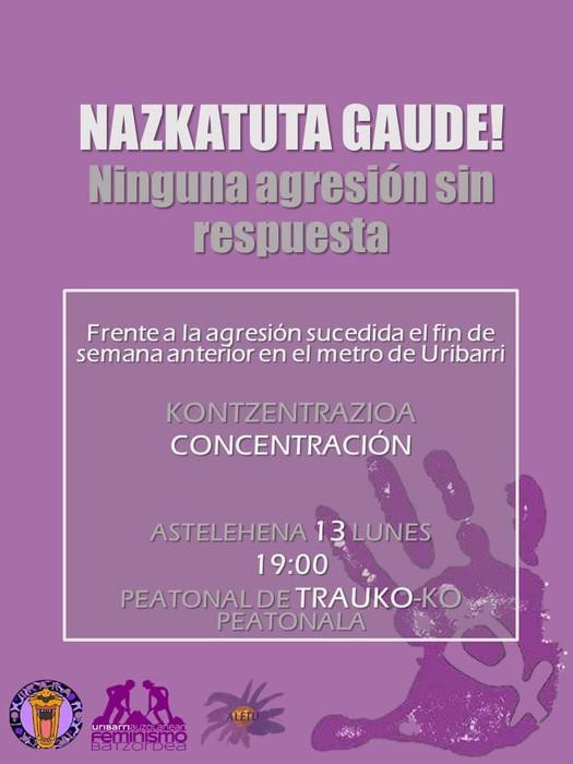 Uribarriko metroan egondako erasoa salatzeko kotzentrazioa egingo dute urtarrilaren 13an