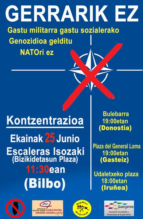 Deialdi bateratua lau hiriburuetan: Hagan eztabaidatuko den gastu militarraren igoeraren aurka!