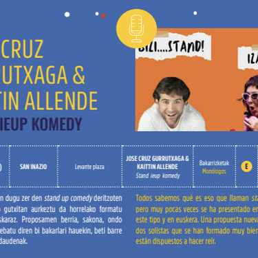 Kultur Gabonak 2025: Stand Ieup komedy bakarrizketa Levante plazan