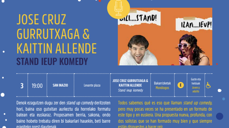 Kultur Gabonak 2025: Stand Ieup komedy bakarrizketa Levante plazan