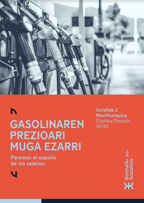 Gasolinaren prezioari muga ezartzeko manifestazioa egingo dute larunbatean