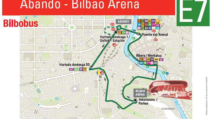 Abenduan erdigunetik Bilbao Arenara joateko autobus zerbitzu bereziak