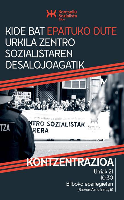 Urkilaren desalojoaren harira epaituko duten lagunari elkartasuna adierazteko kontzentrazioa