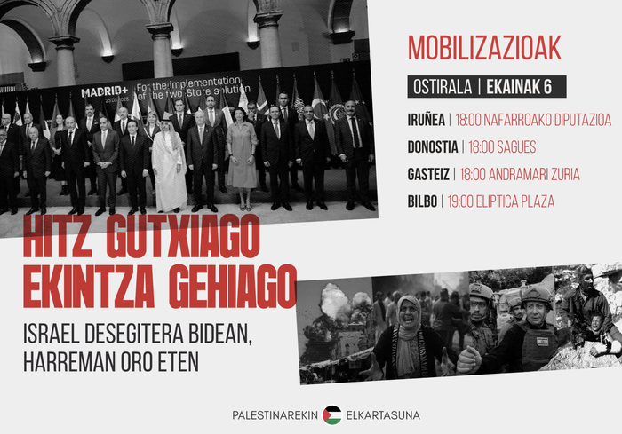 Israel desegitera bidean, harreman oro eteteko mobilizazioa deitu dute gaur