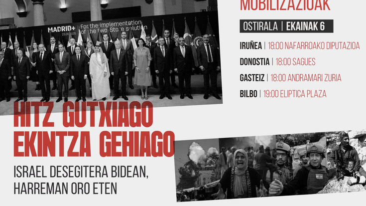 Israel desegitera bidean, harreman oro eteteko mobilizazioa deitu dute gaur