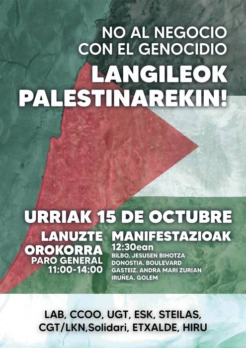 Lanuzte Orokorra egingo dute hainbat sindikatuk urriaren 15ean