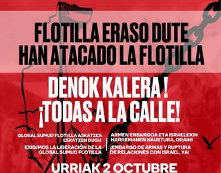 Global Sumud Flotillaren erasoaren kontrako eta Palestinaren aldeko manifestazioa deitu dute
