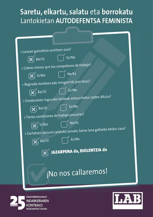 Indarkeria Sexistaren Aurkako Nazioarteko Egunean LAB sindikatuak mobilizazioak deitu ditu Lan Ikuskaritzetan