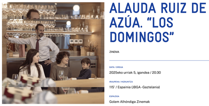 ALAUDA RUIZ DE AZÚAren “LOS DOMINGOS” Alondigako Golem Zinemetan