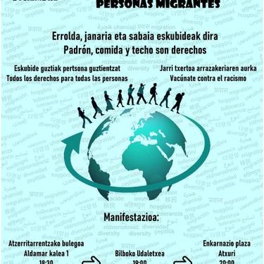 Migratzaileen Nazioarteko Eguna ospatzeko manifestazioa Bilboko Atzerritartasun Egoitzatik
