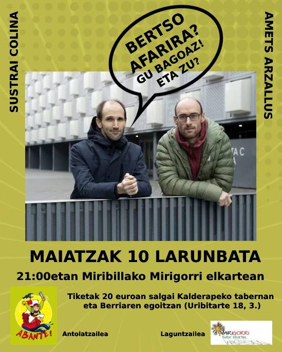 Bertso-afaria Sustrai Colina eta Amets Arzallusekin