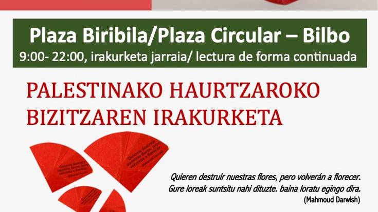 Palestinako haurtzaroko bizitzaren irakurketa jarraia Plaza Biribilean